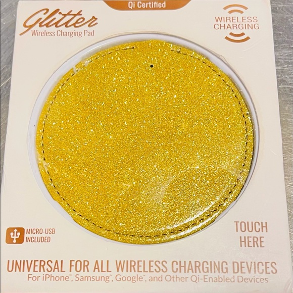 Wireless Charging Pad ~ Gold Glitter for iPhone, Samsung, Google, & Qi Devices - Picture 3 of 4